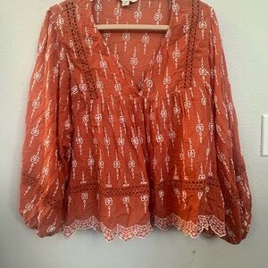 American Eagle Outfitters Terracotta Embroidered Blouse
